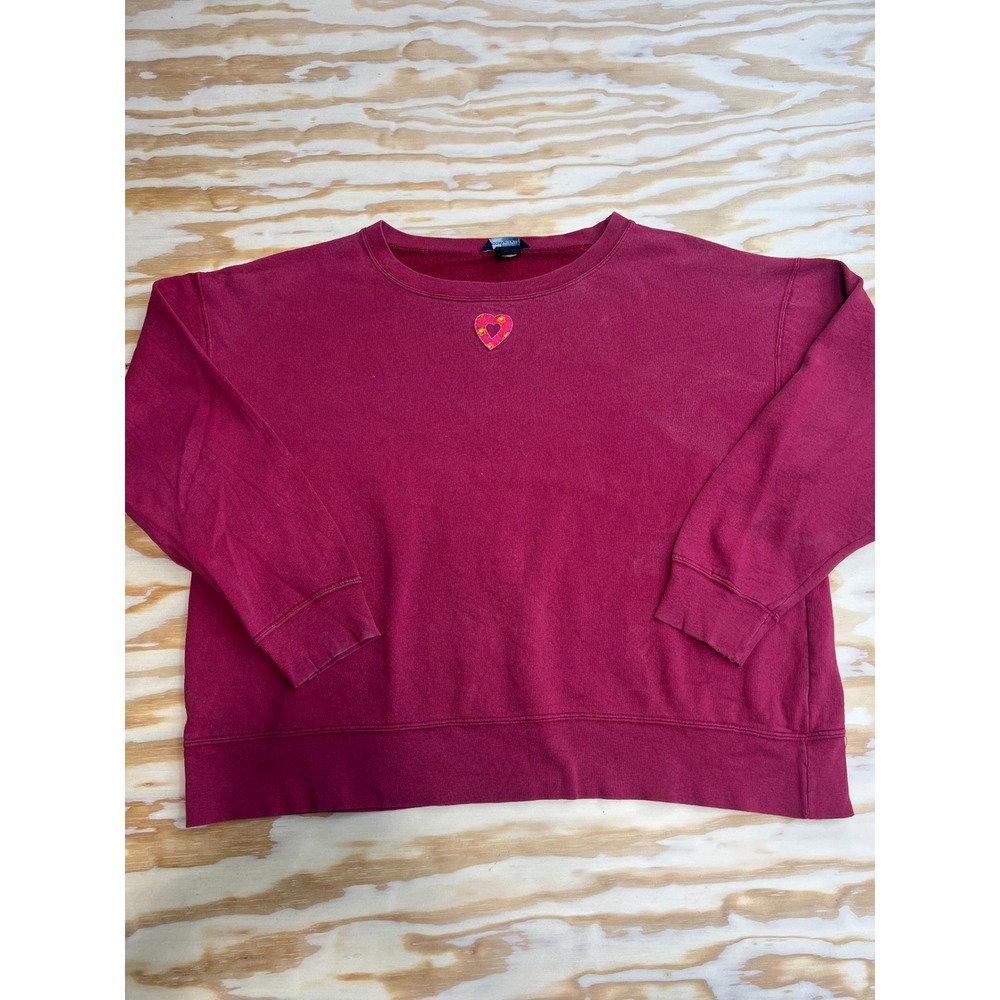 Moda International Burgundy Heart Embroidered Sweatshirt Crewneck Pullover L